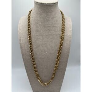 Gold Tone Woven Chain Necklace 24" Layered Link Statement Chain